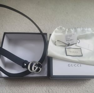 Gucci Silver GG Black Leather Belt 85